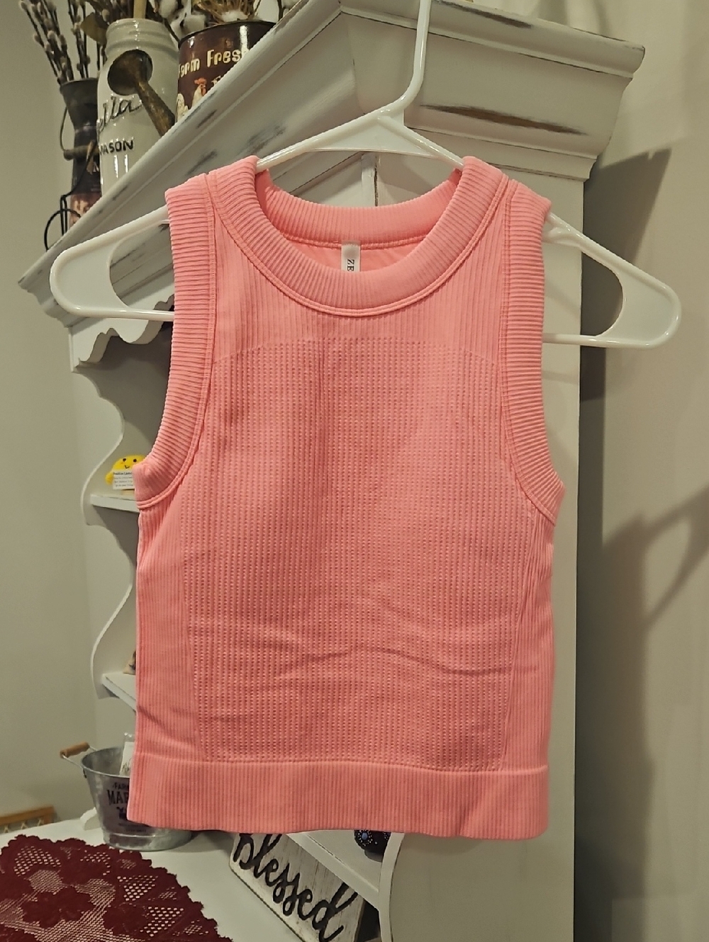 Zenana Outfitters Pink Ribbed Crew Tank